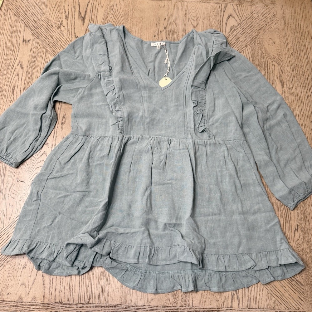 NWT Jodifl Medium Gray Green Peasant Blouse Loose Flowy